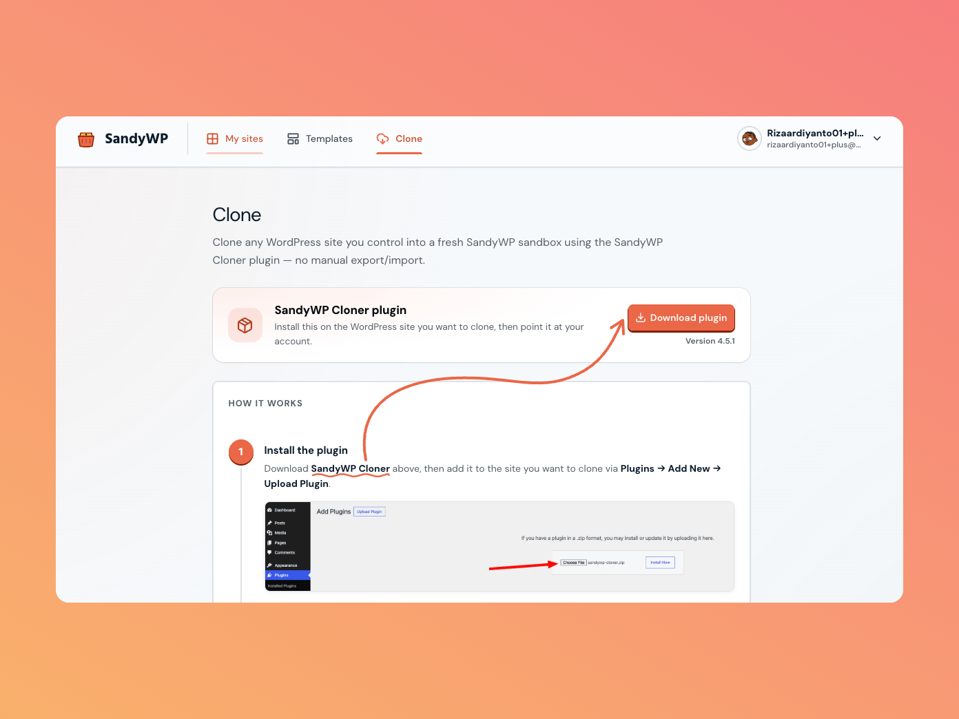 The Clone page import flow