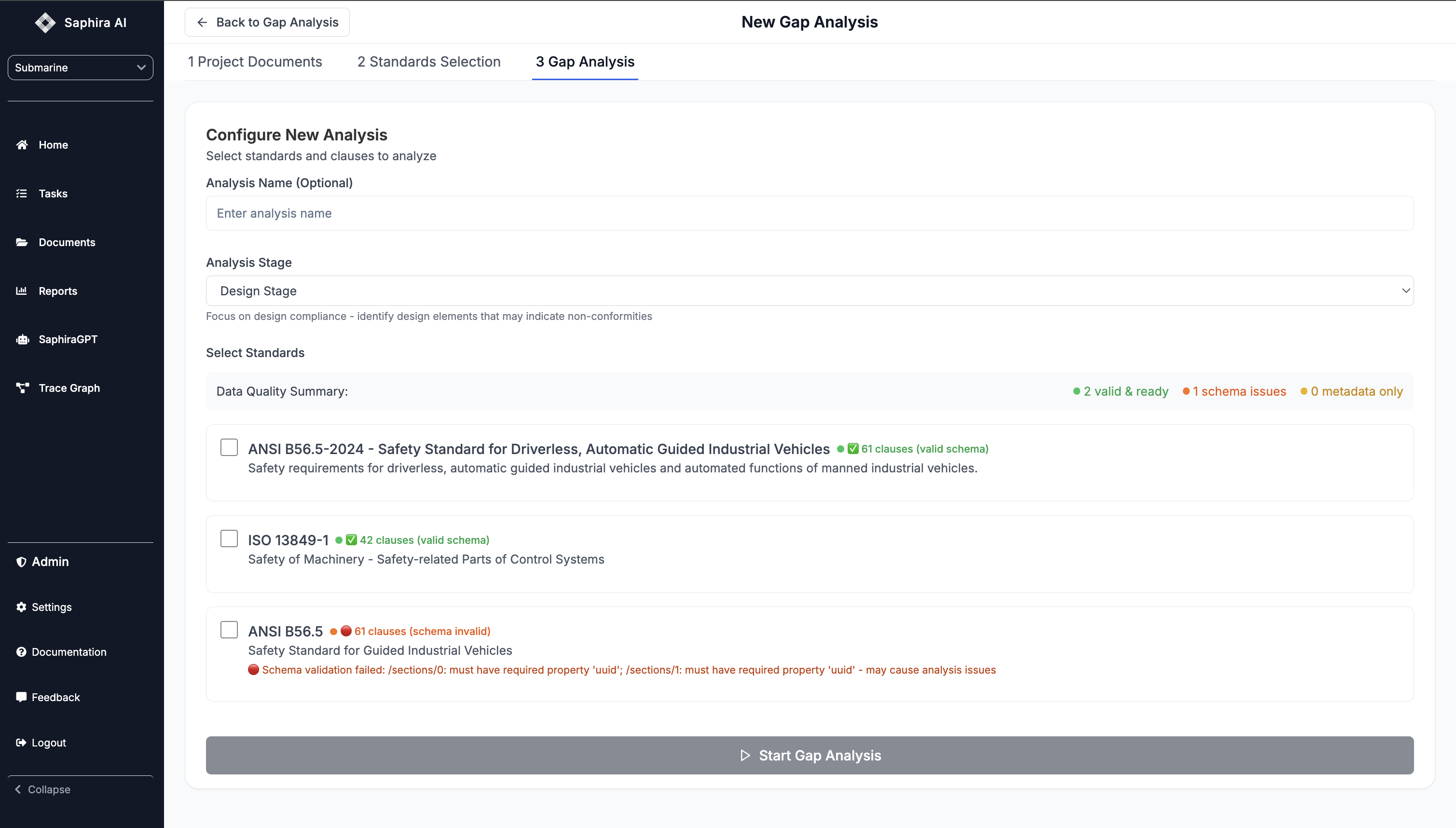 Standards Selection Interface