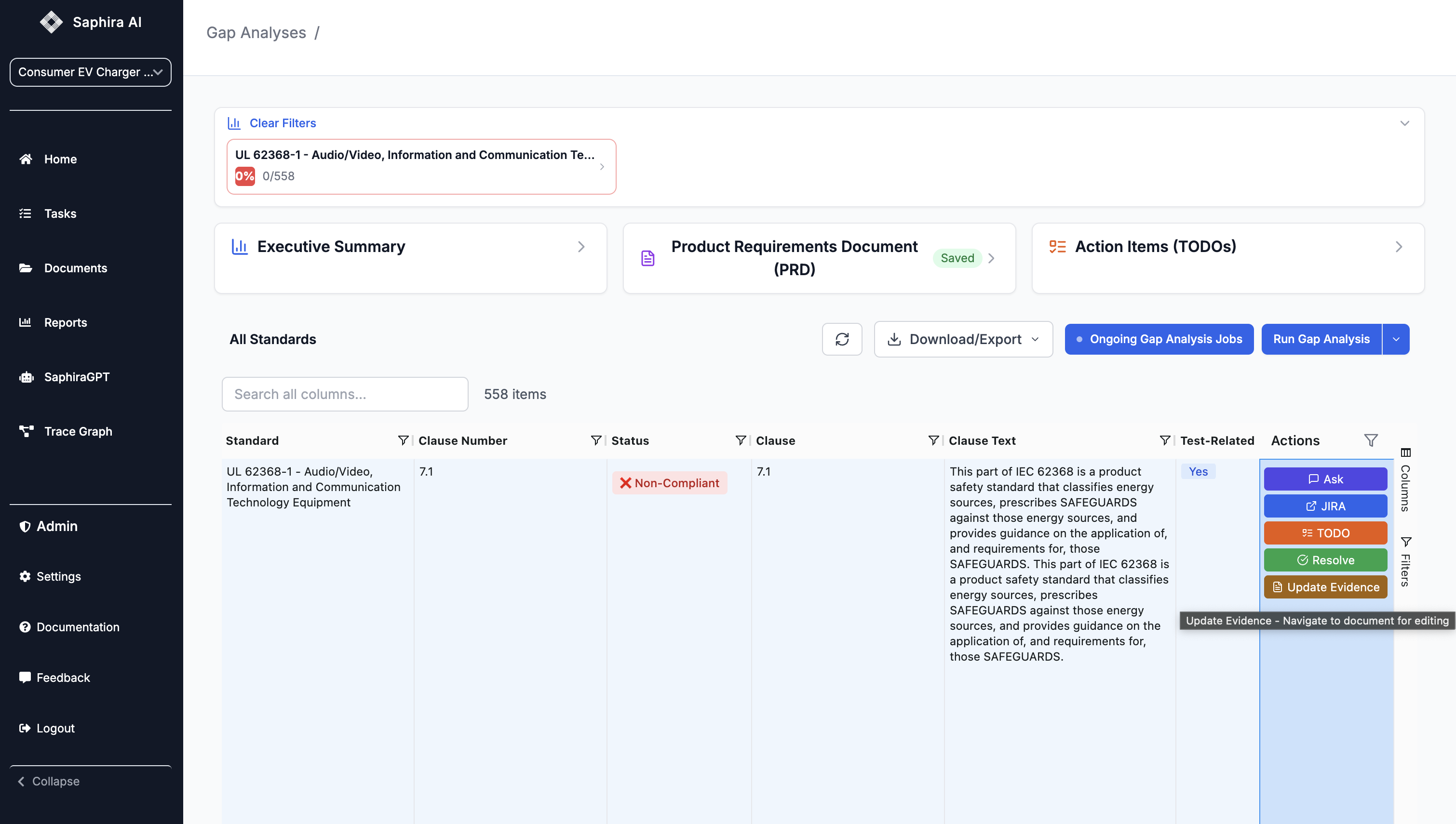 Update Evidence Button