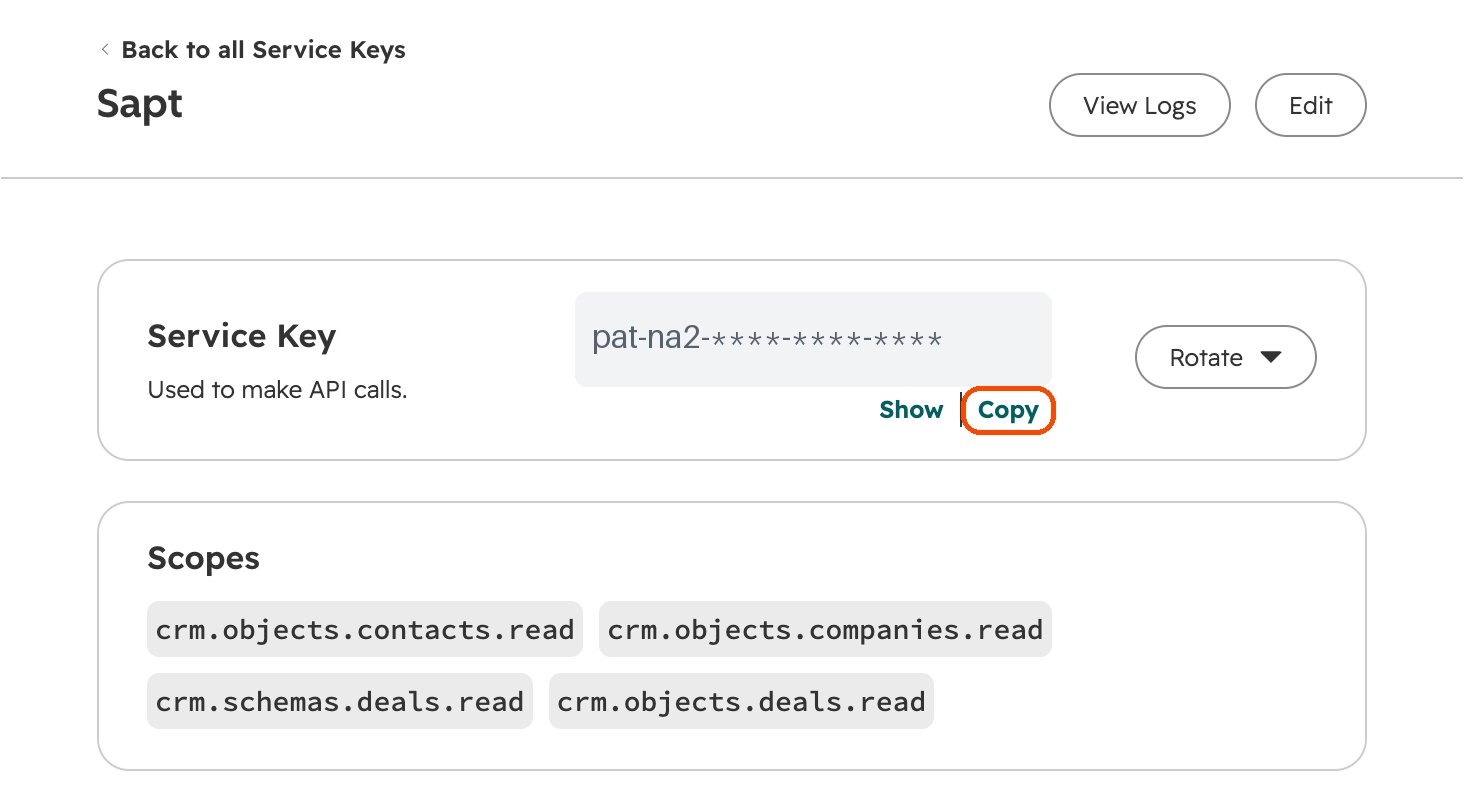 The new Sapt service key with Copy outlined