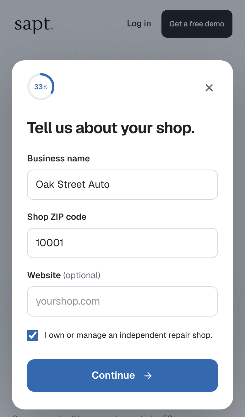 The first question of the form: shop name and ZIP code