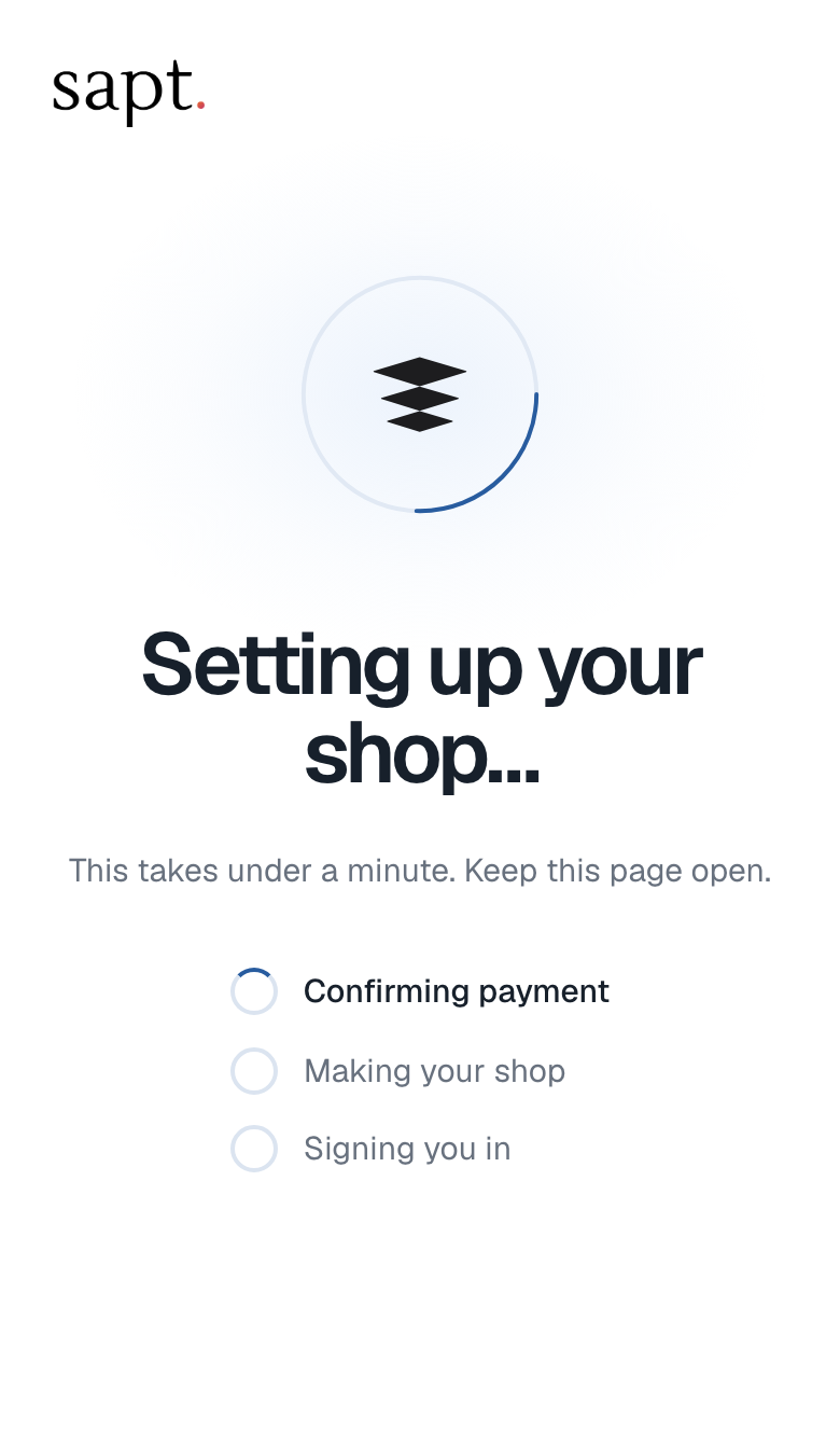 Setting up your shop. This takes under a minute.