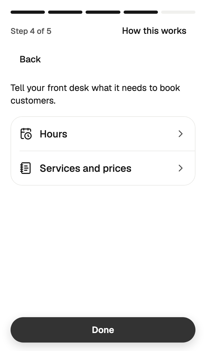 Step 4 of 5: Hours, and Services and prices
