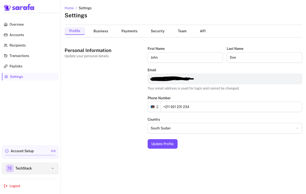 Navigation to Settings