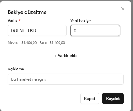 SARRAF — Bakiyeyi düzeltme ekranı