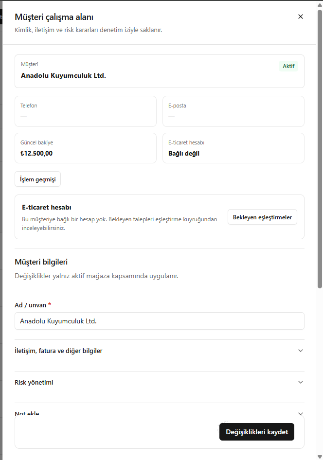 SARRAF — Müşteri çalışma alanı ekranı