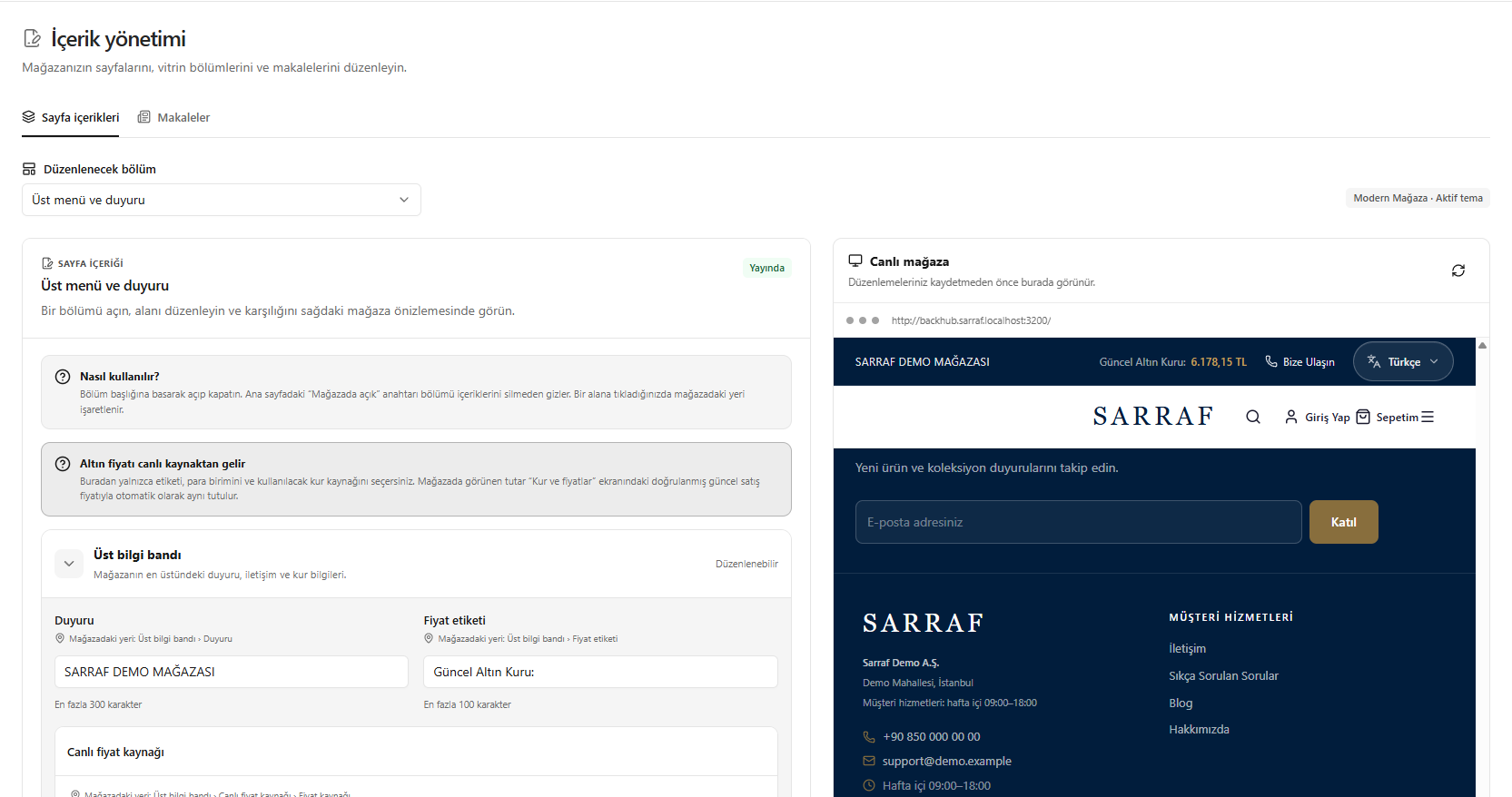 SARRAF — Sayfa içeriklerini düzenleme ekranı