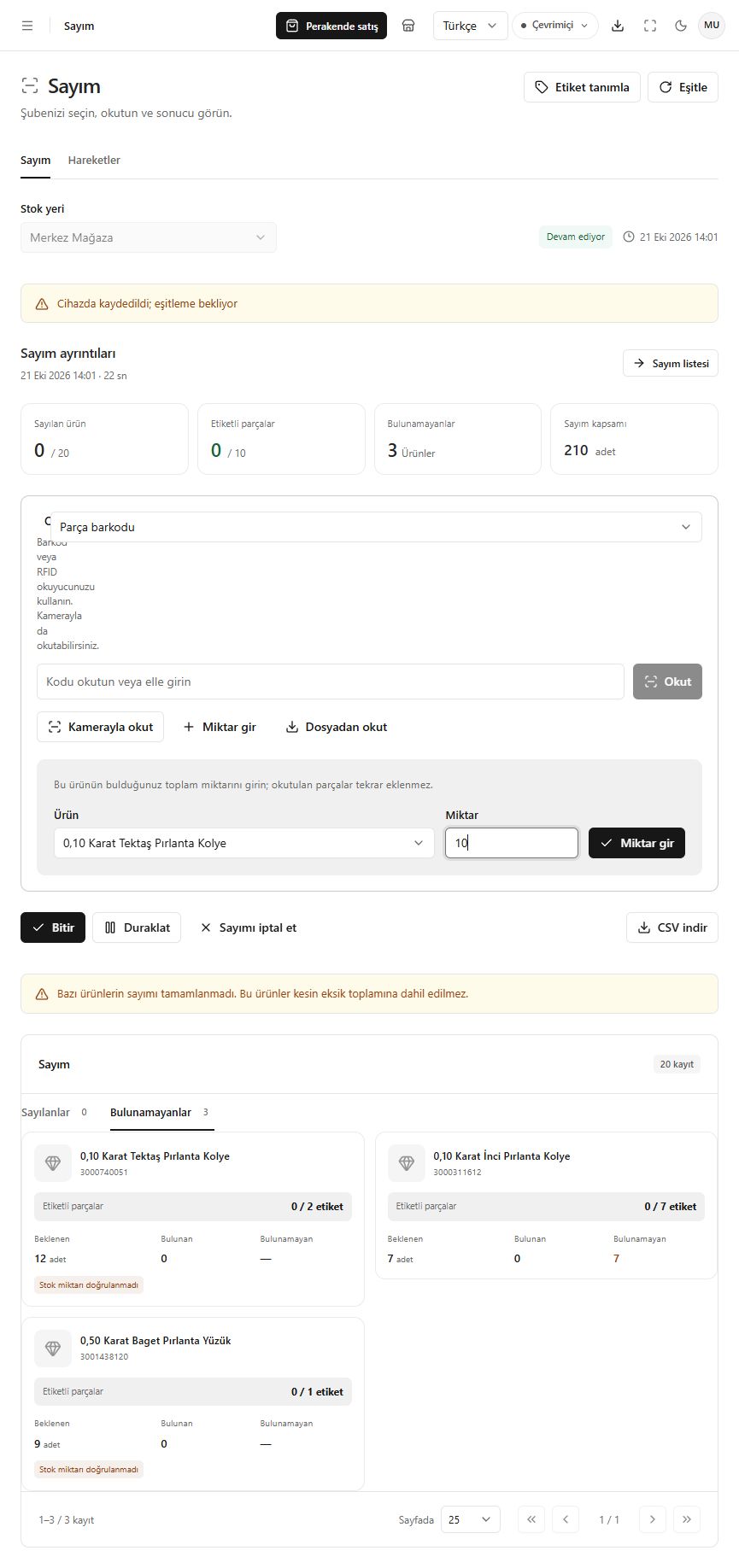 Toplam miktar alanı açıldığında
