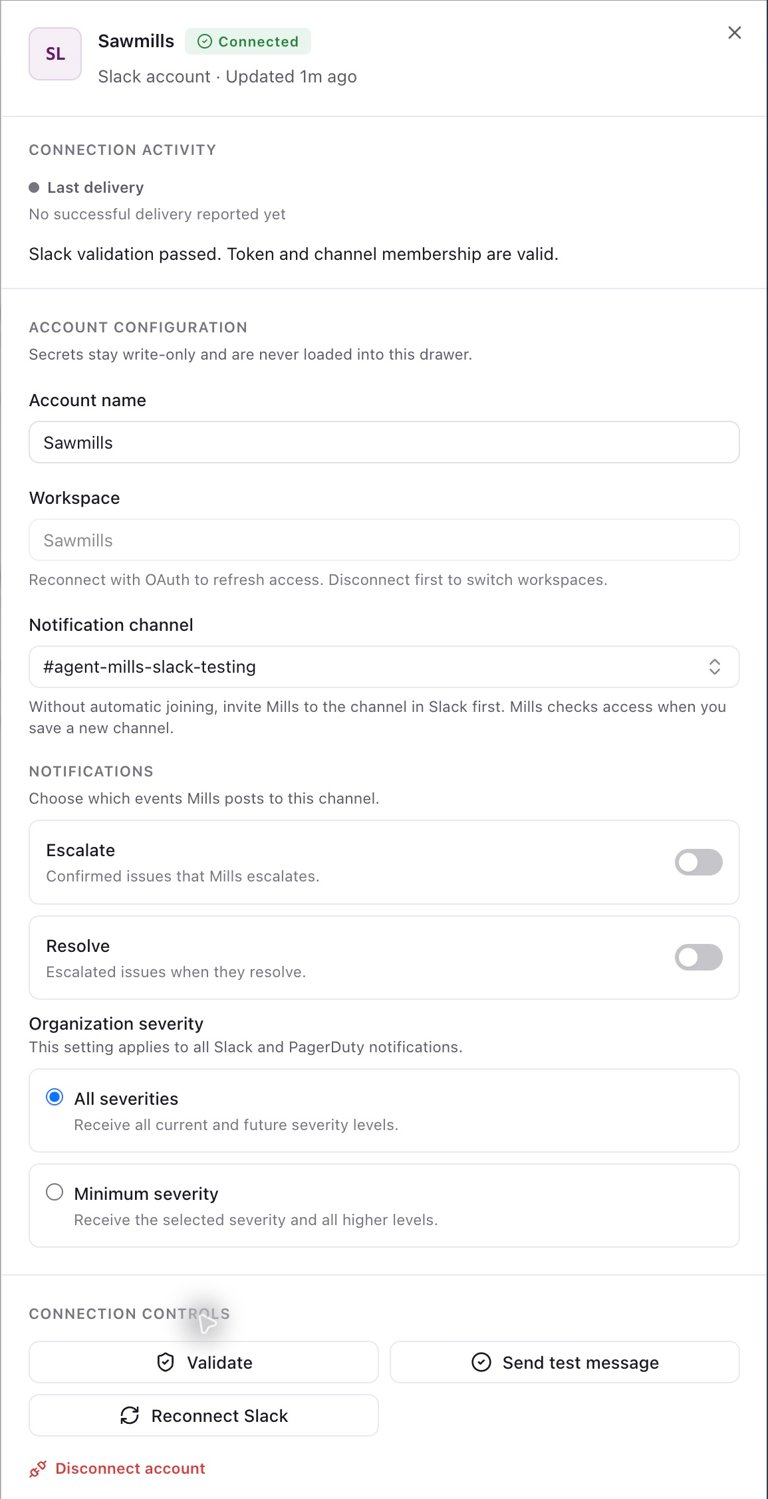 Configured Slack account with successful token and channel validation