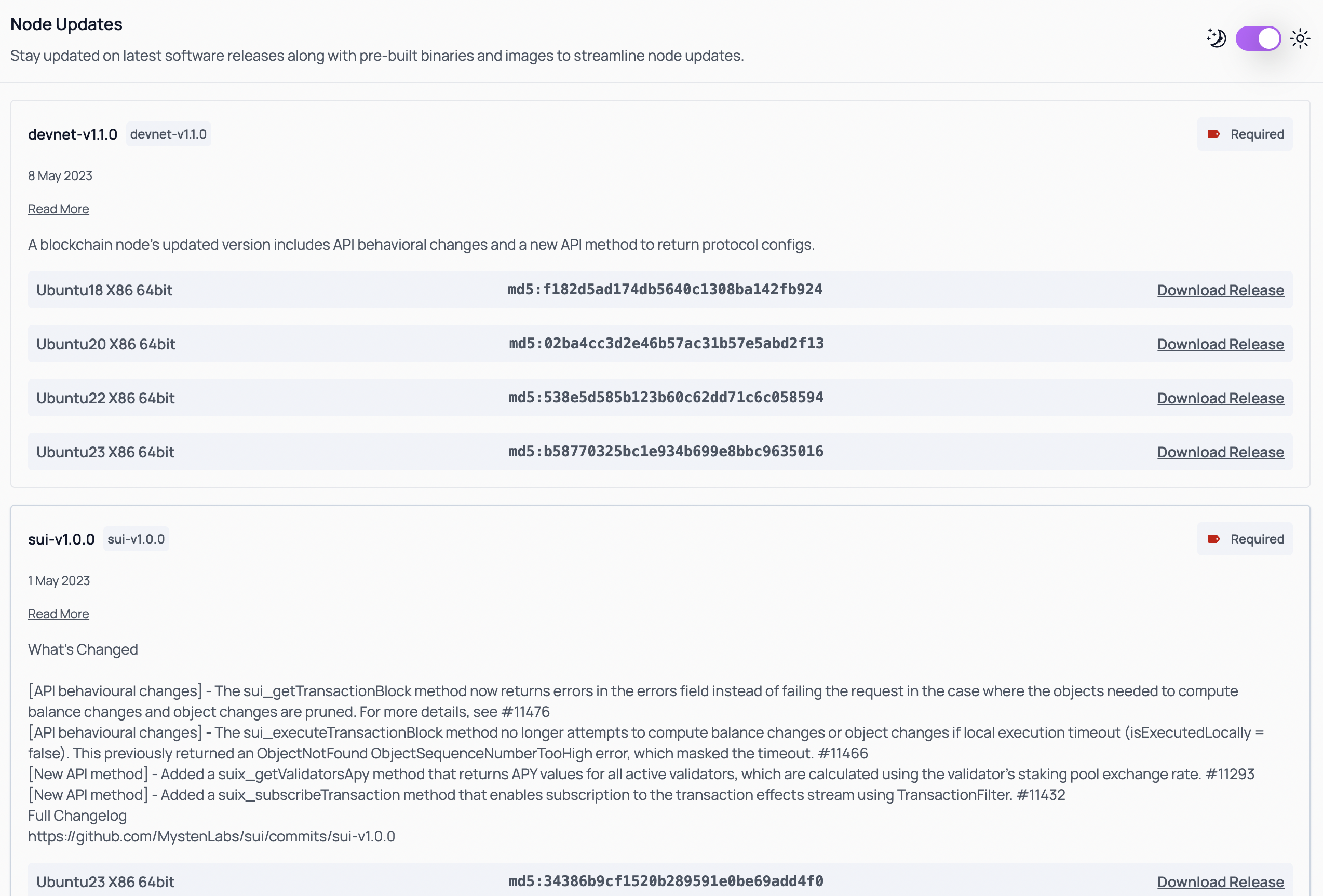 Node Software updates