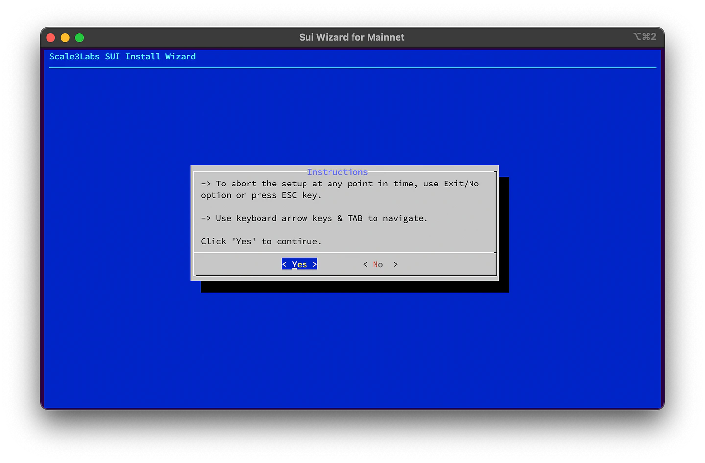 Sui Wizard Navigation Instructions