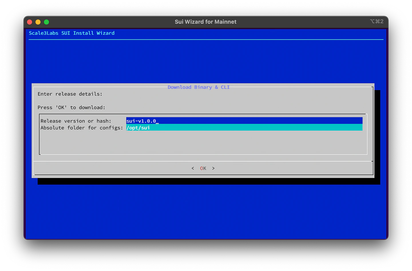 Sui Wizard Release Input Window