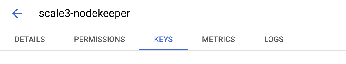 GCP Service Account Keys Tab