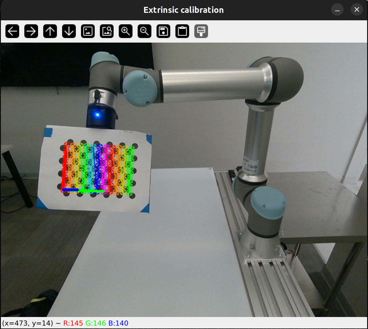 Example calibration window showing detected calibration target