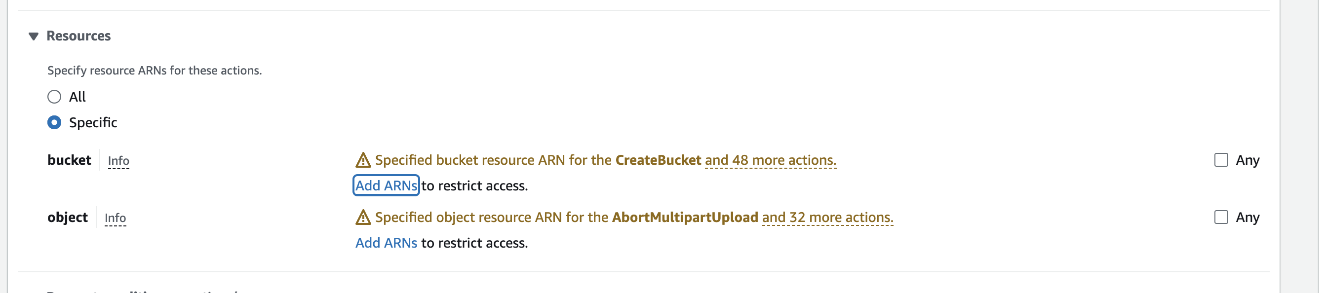 Resources section for S3 permissions