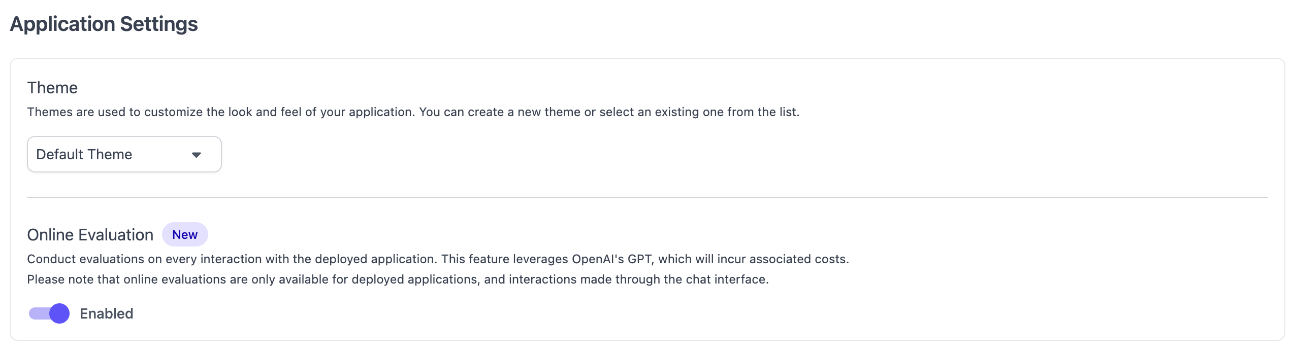Configure web application theme and evaluation.