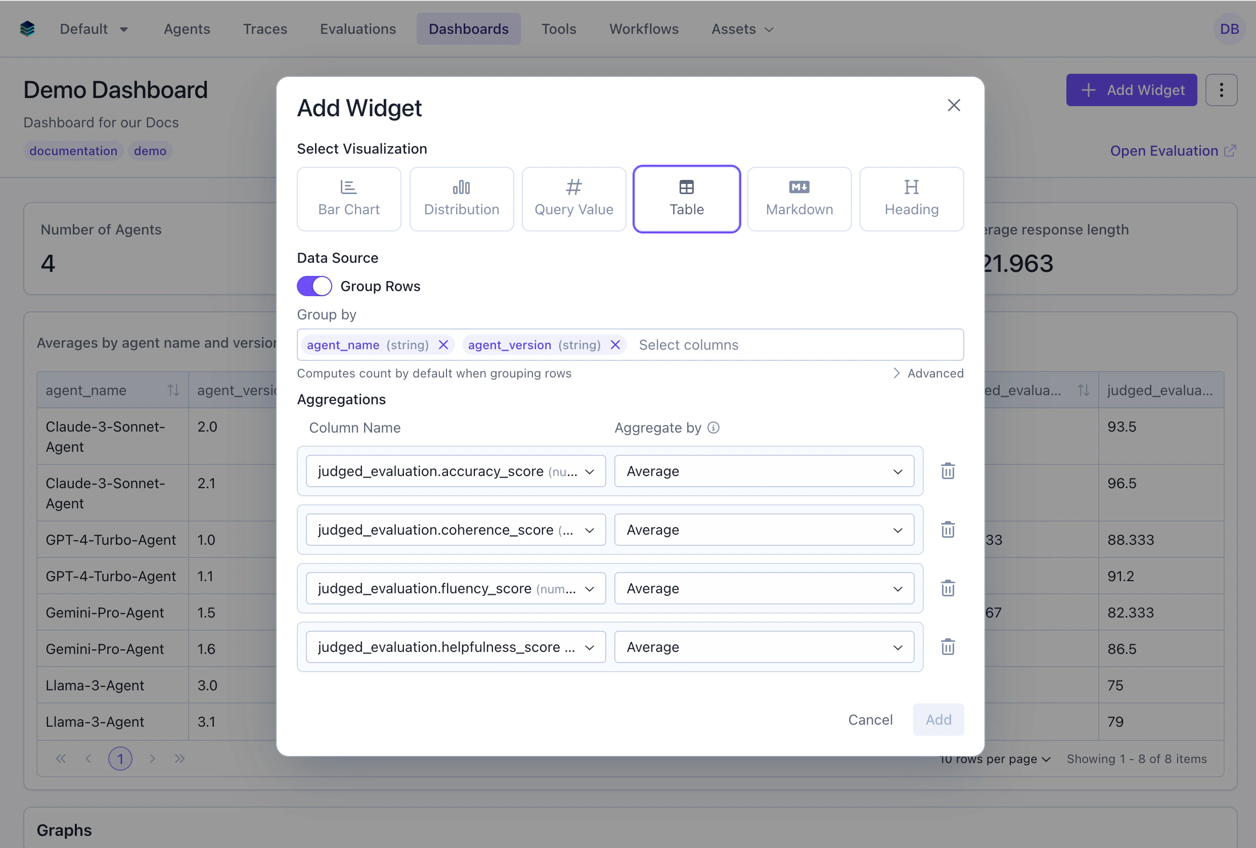 Table Aggregation Builder