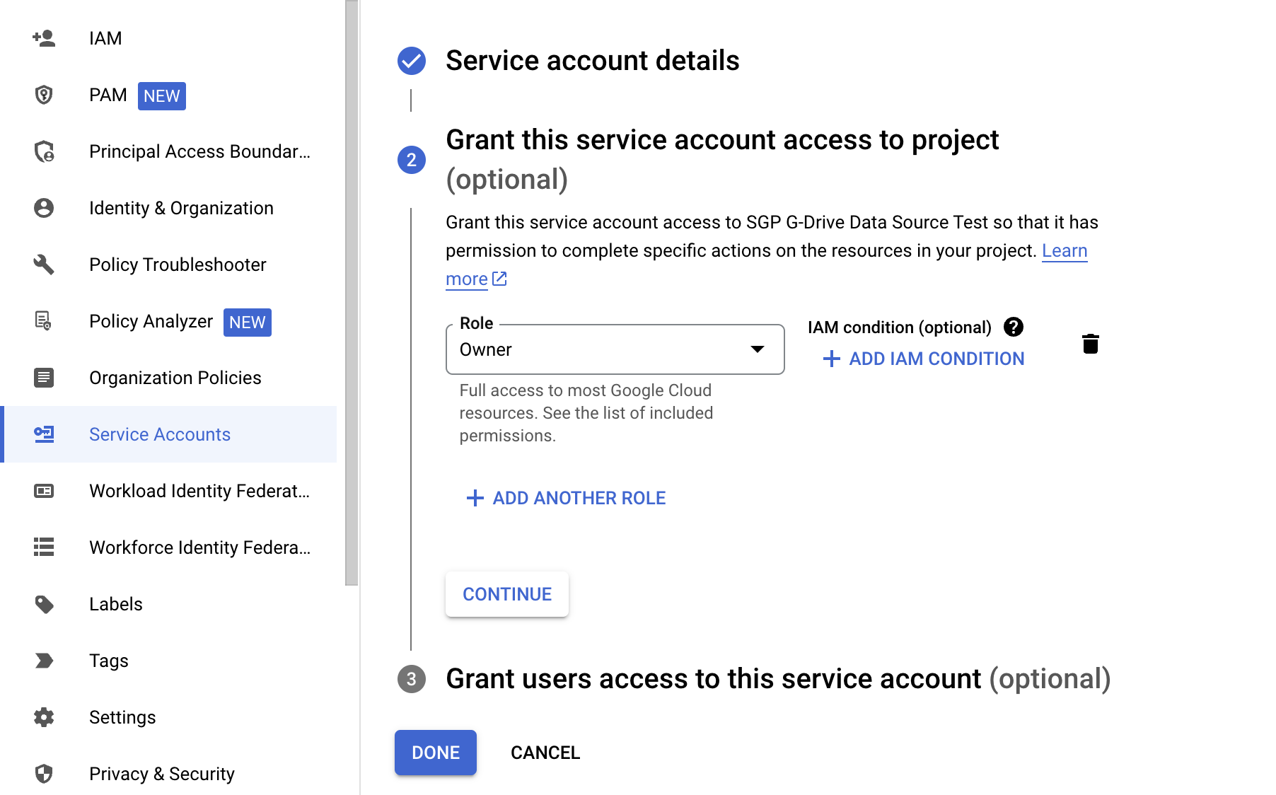 Grant Service Account Roles