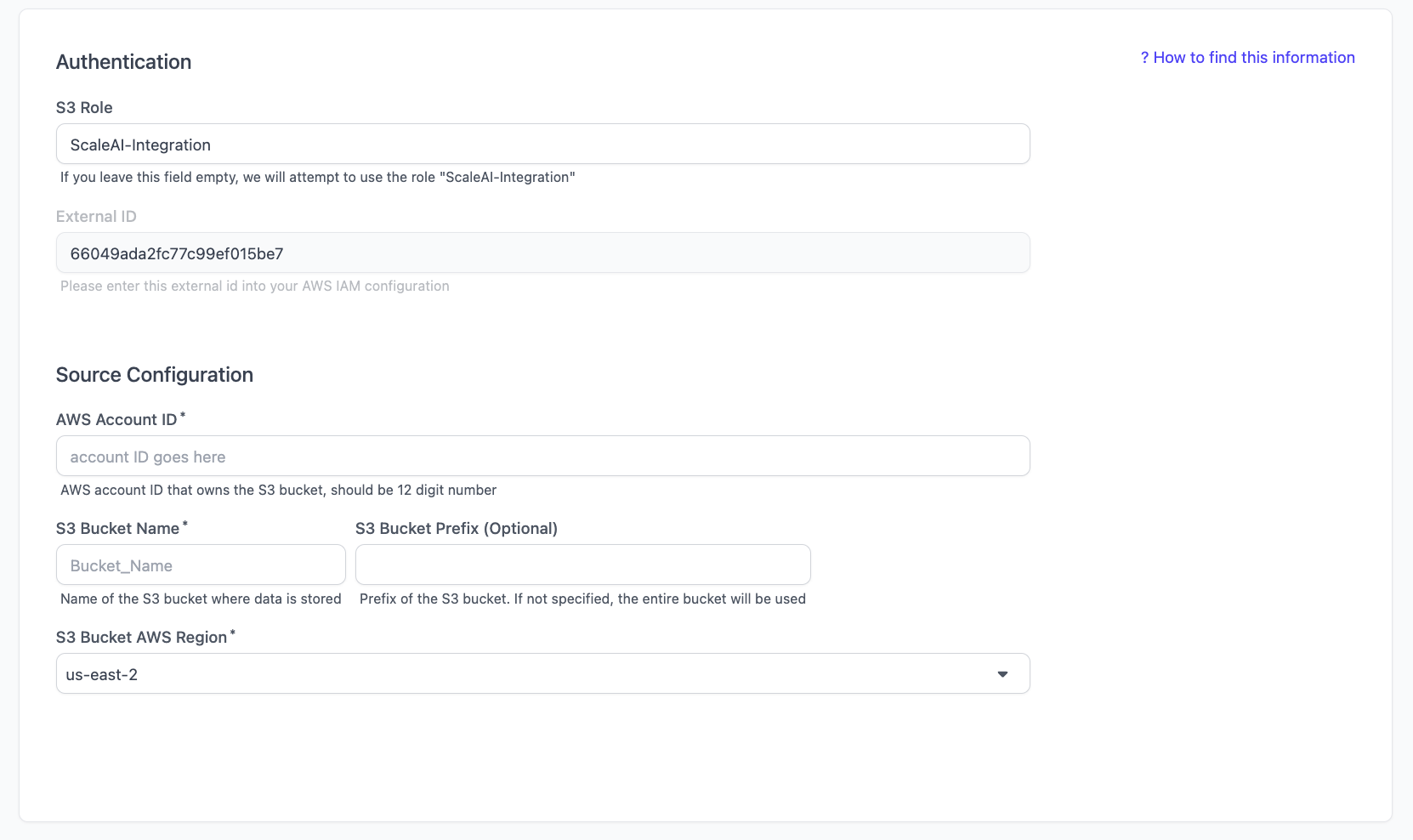 AWS S3 Data Source form
