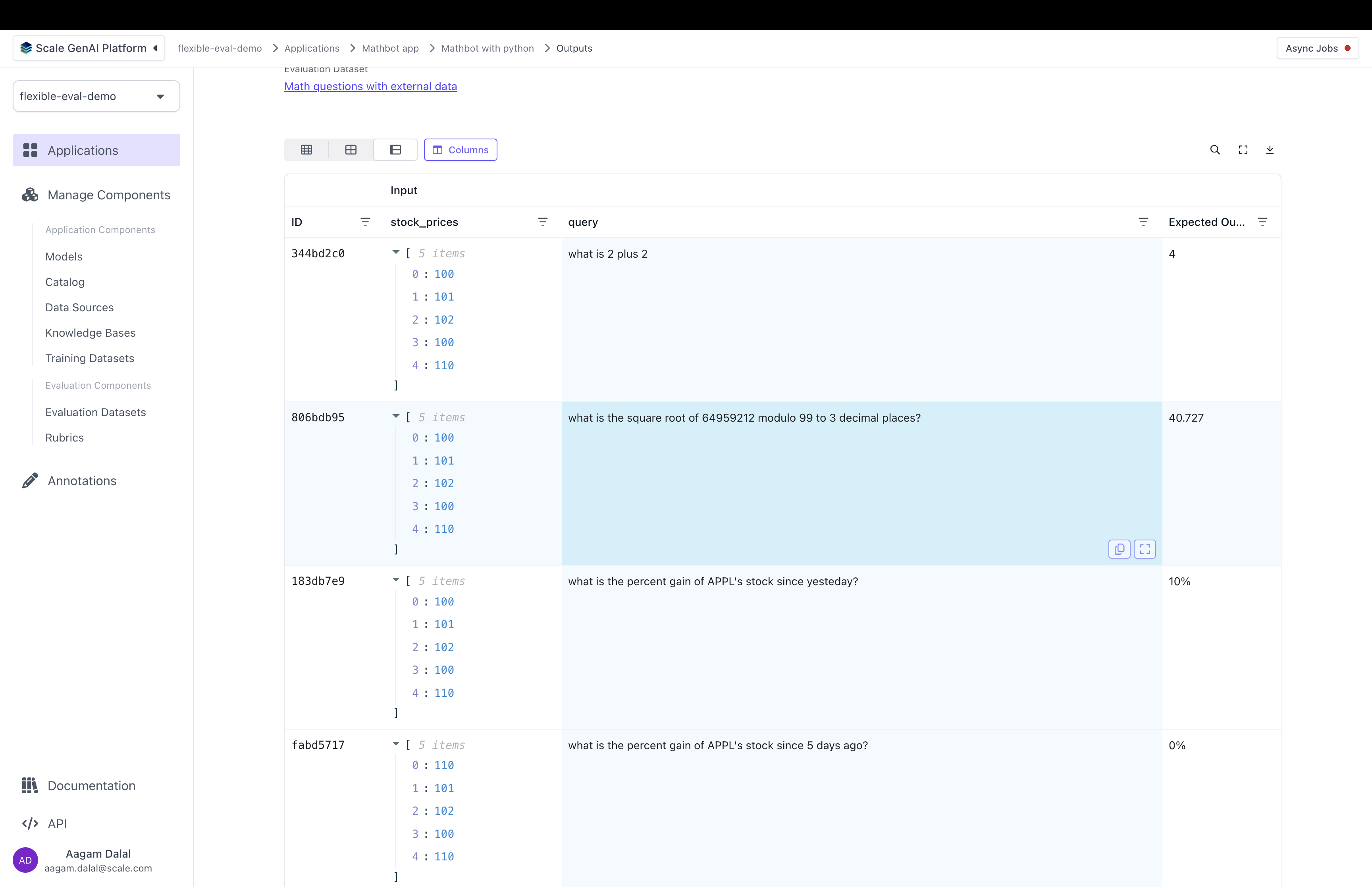 Application outputs
