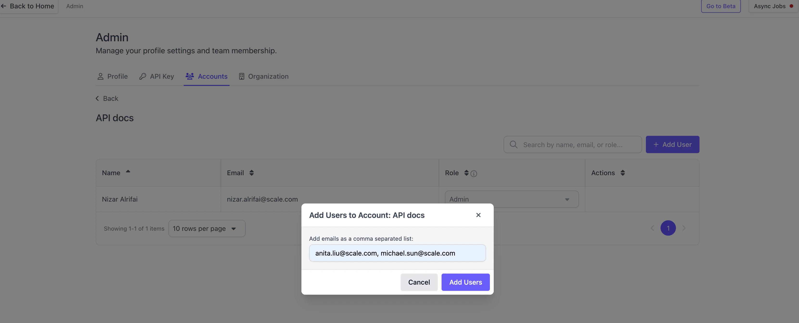 Click into the account to add users.