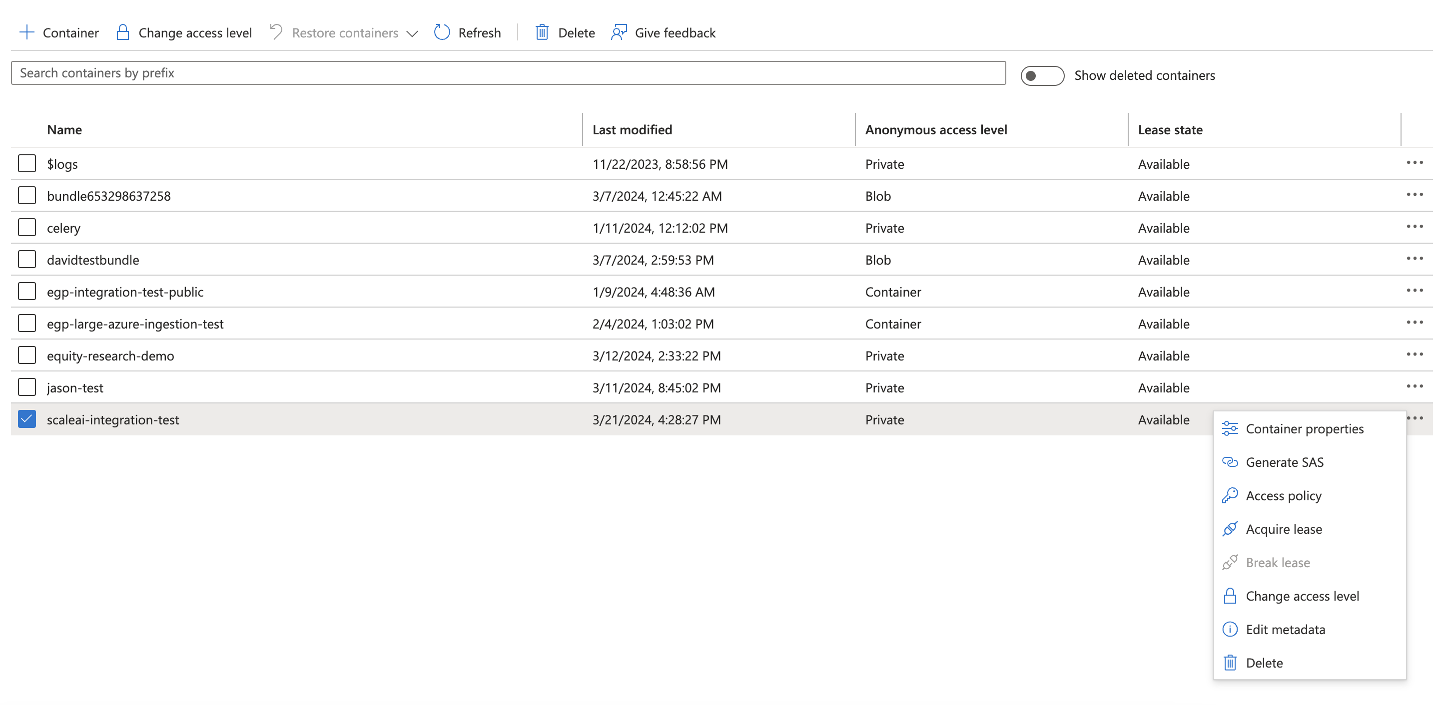 List of Containers