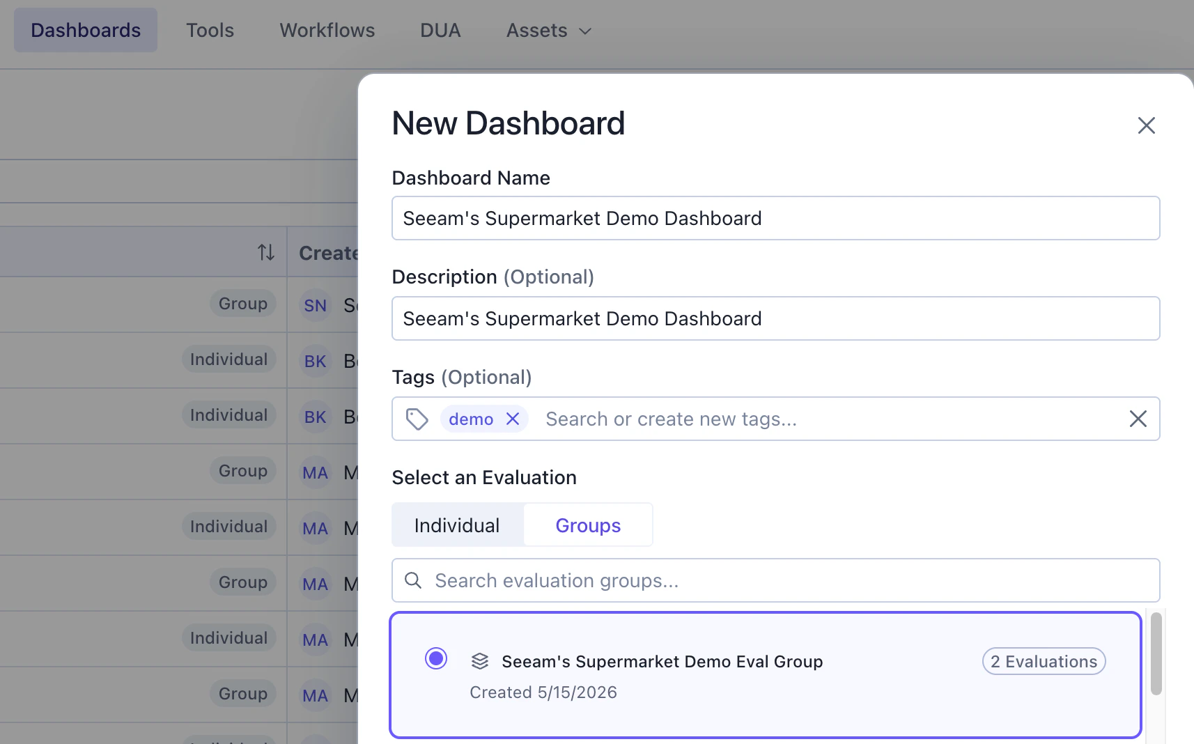 Evaluation Group Dashboard