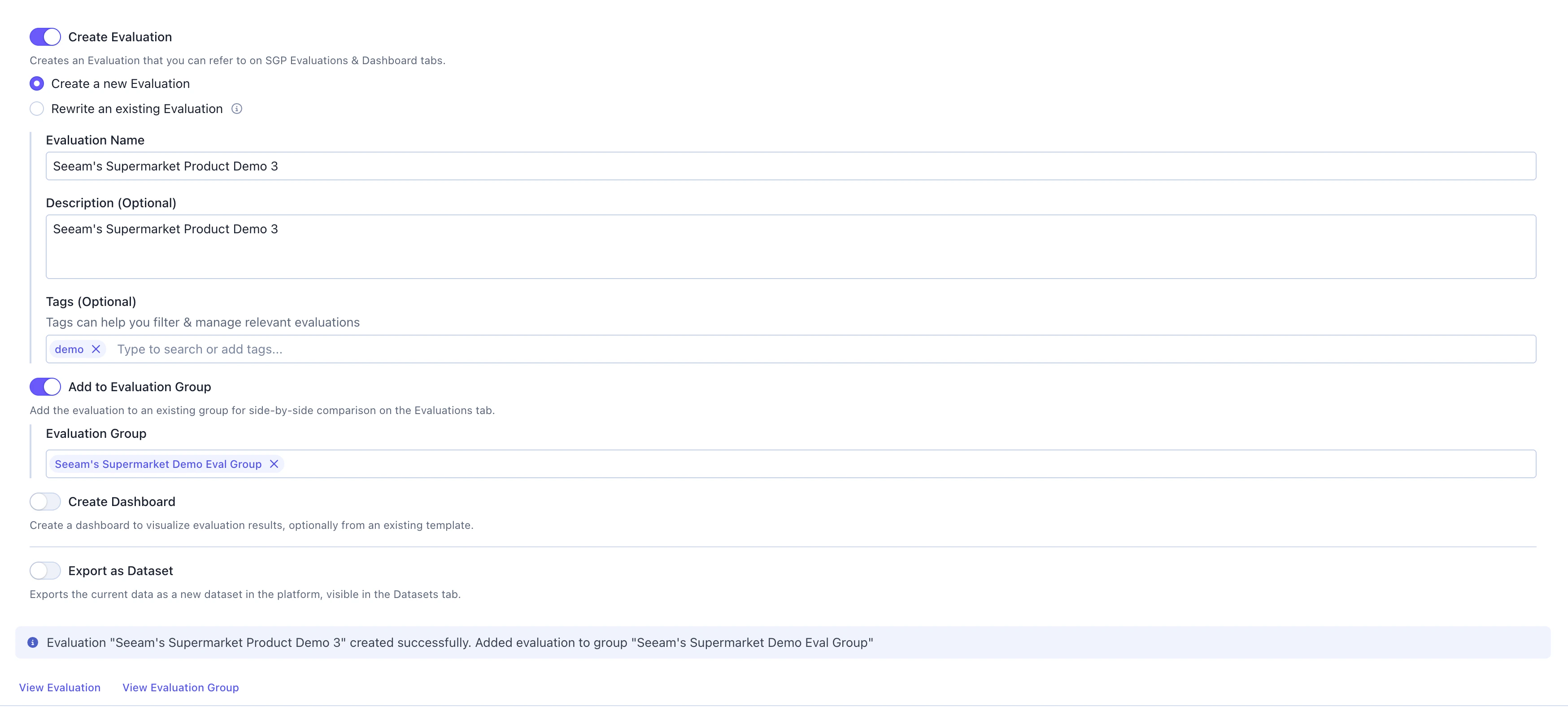 Evaluation Group Update