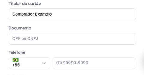 Campos de nome do titular do cartão, CPF ou CNPJ e telefone no checkout hospedado