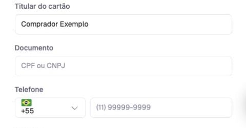 Campos de nome do titular do cartão, CPF ou CNPJ e telefone no checkout hospedado