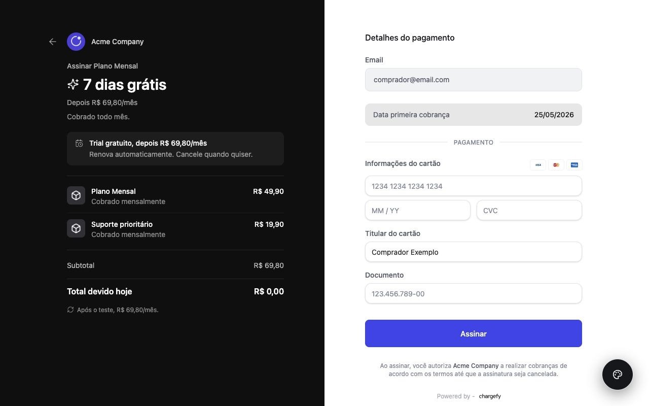 Miniatura do template subscription com trial, ciclo de cobrança e valor por mês