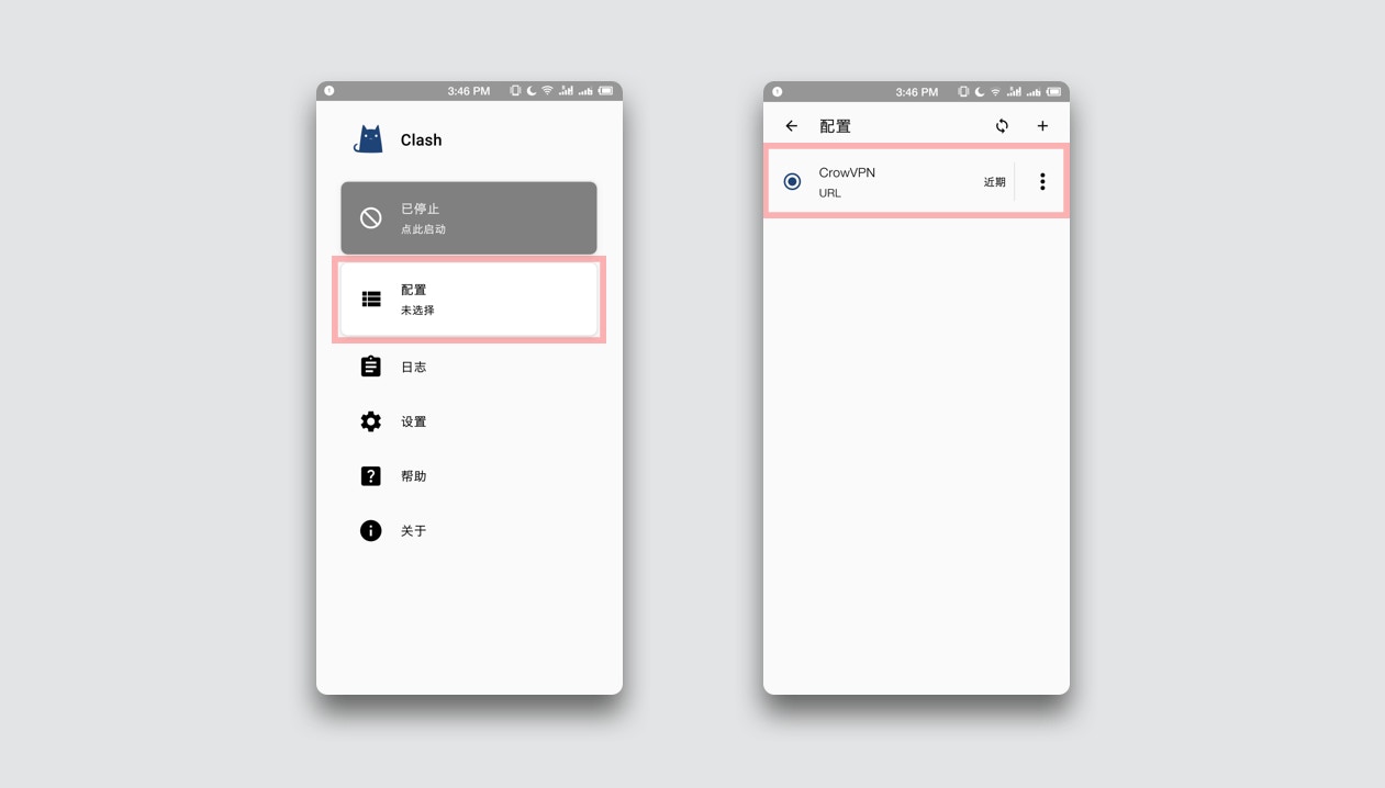 选择 CrowVPN 配置