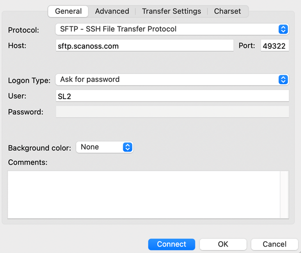 FileZilla SFTP Site Manager Setup