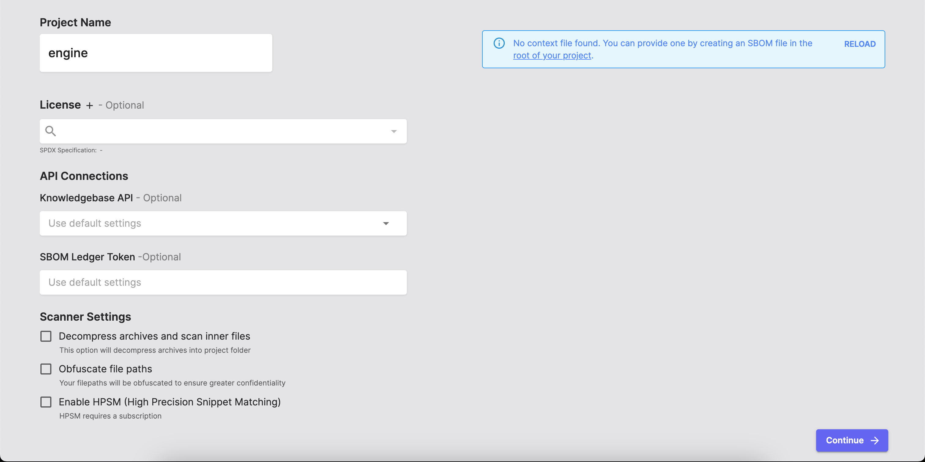 SBOM Workbench Project Settings