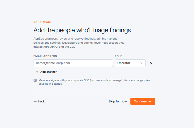 Inviting team members with roles and permissions