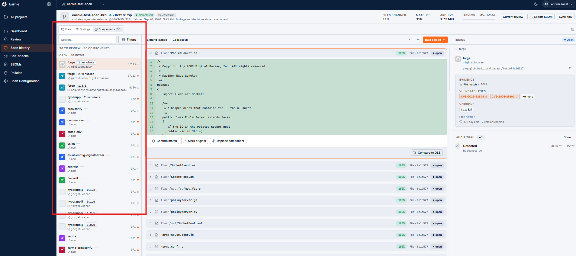 Review Workspace with file tree and component grouping