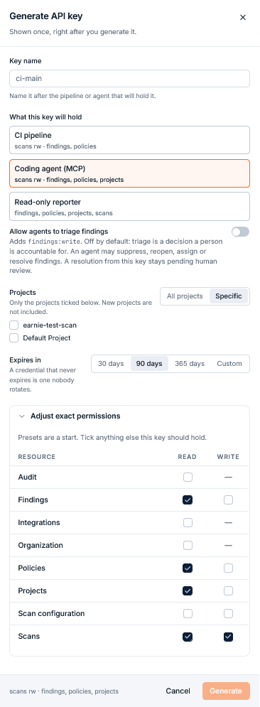 The Coding Agent (MCP) preset, with triage left off