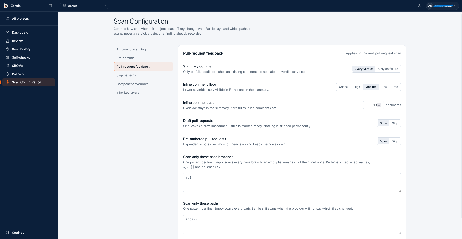 All seven pull-request check controls in one card, at their defaults