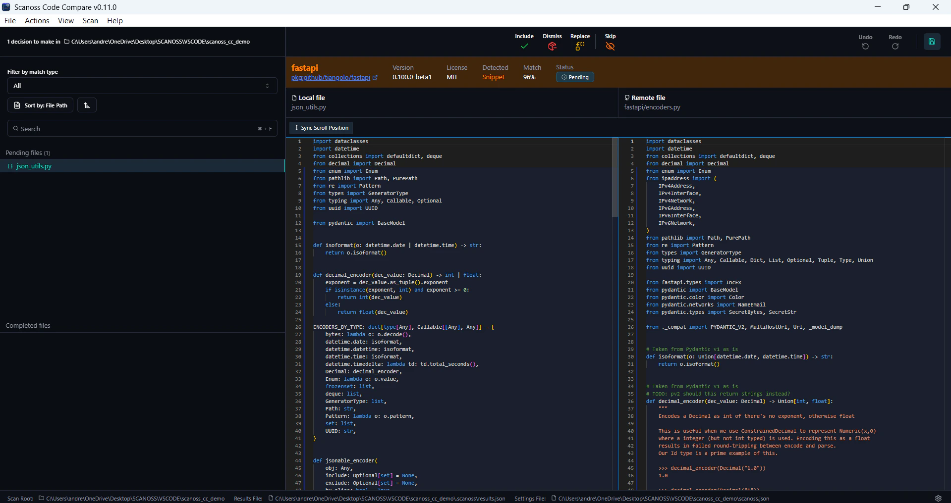 SCANOSS-CC Results View