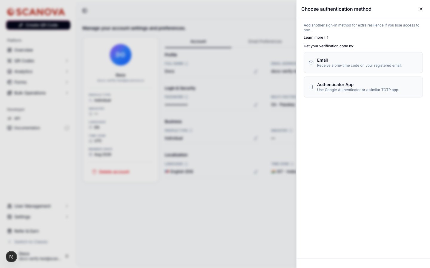 Choose authentication method step showing Email and Authenticator App options, with the intro text 'Add another sign-in method for extra resilience if you lose access to one'