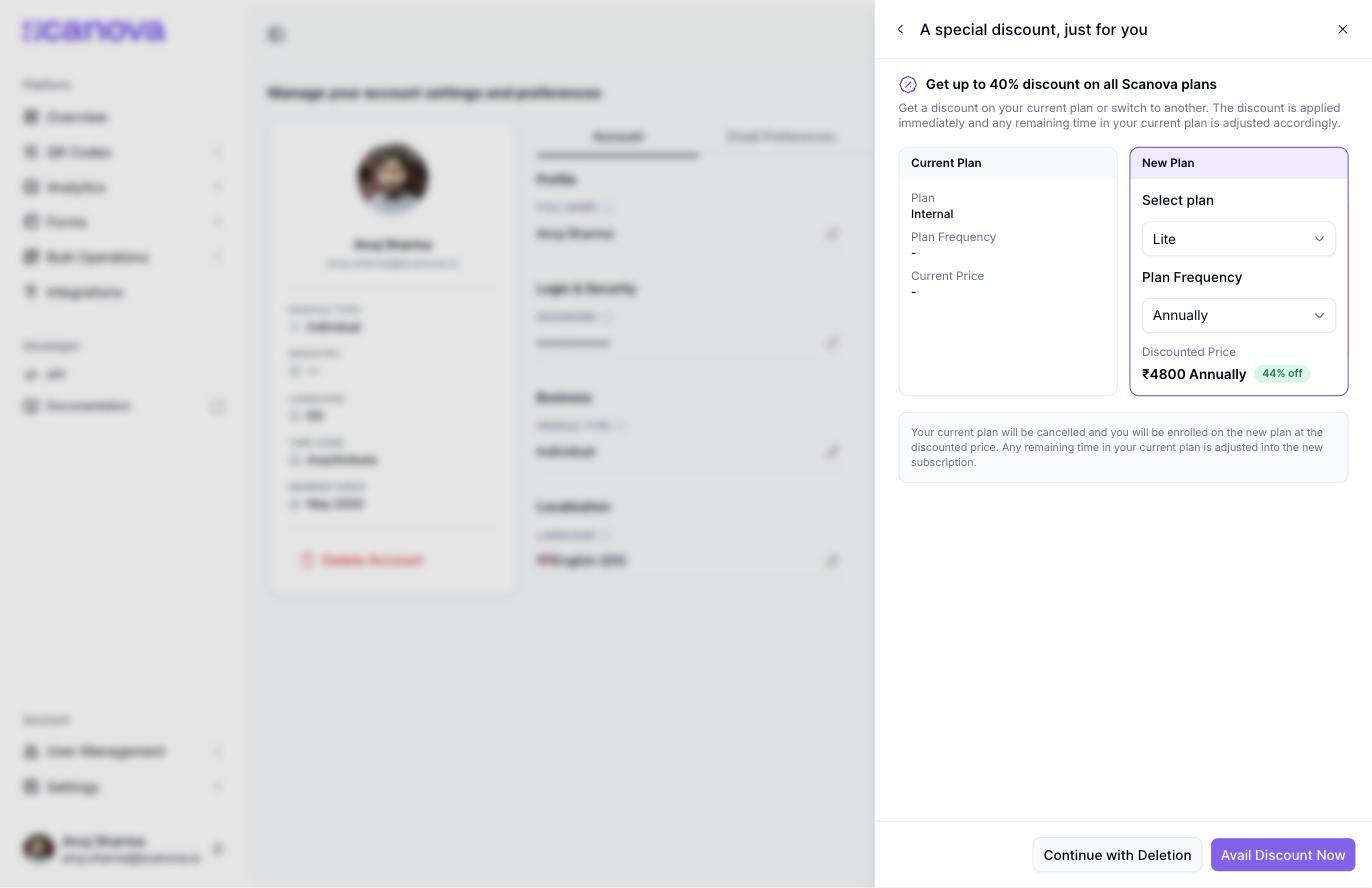 A special discount, just for you screen with a plan and billing-frequency selector offering up to 40% off