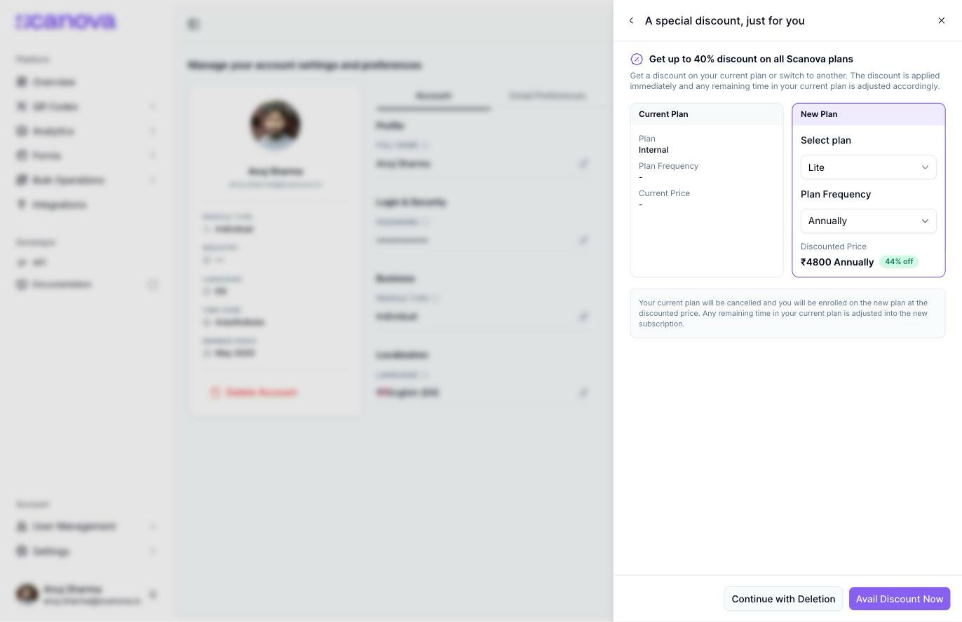 A special discount, just for you screen with a plan and billing-frequency selector offering up to 40% off