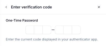 Étape Enter verification code avec un champ de saisie de mot de passe à usage unique à six chiffres et un bouton Verify
