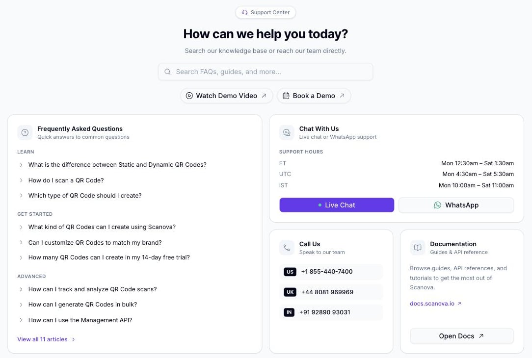 Support Center page with the heading 'How can we help you today?', a search bar