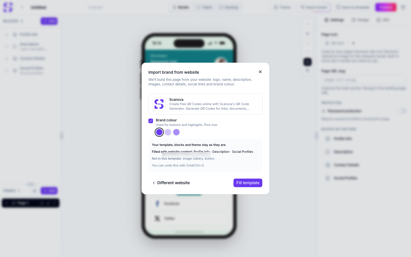 Import preview on a template listing blocks to be filled and data with no matching block