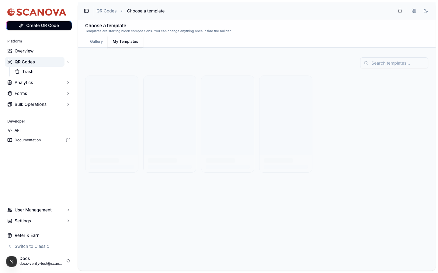 My Templates tab showing an empty state with the message “You haven't saved any templates yet.” and a Go to the builder button