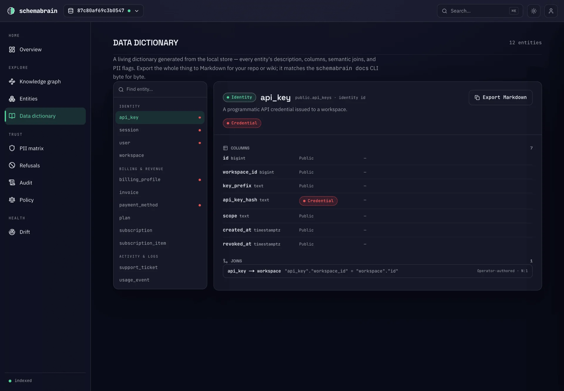 Data Dictionary dashboard surface