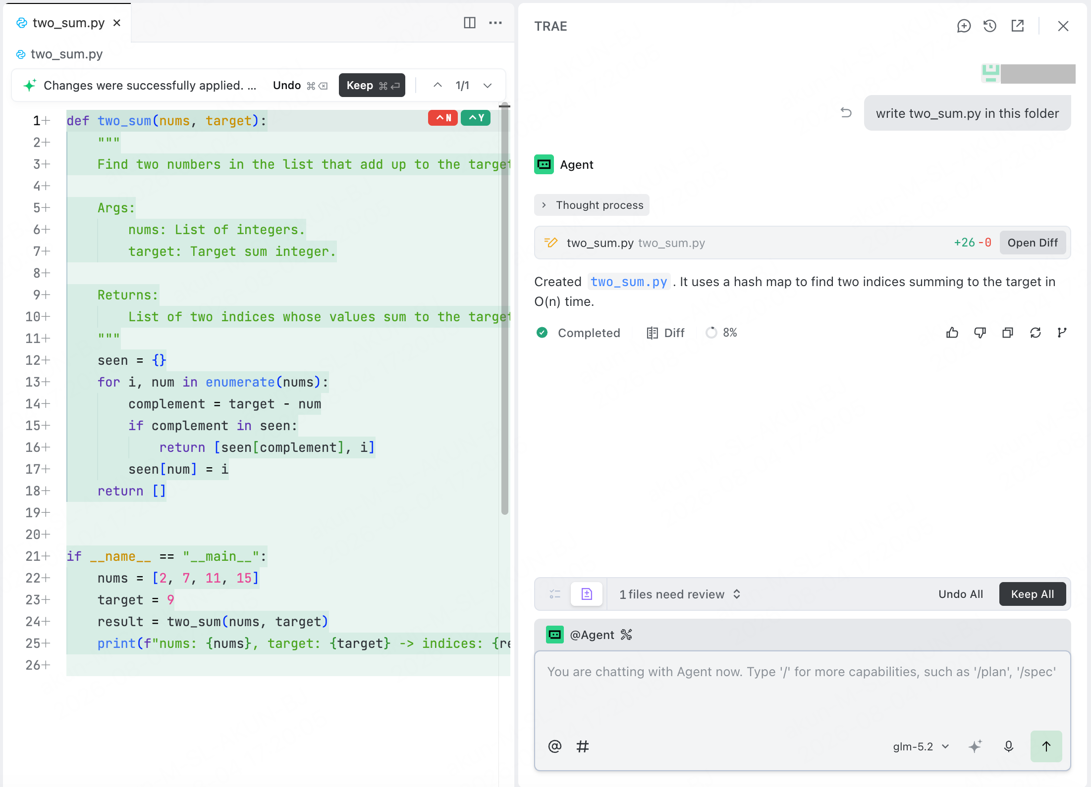 TRAE — agent creating a file with a ScitiX model