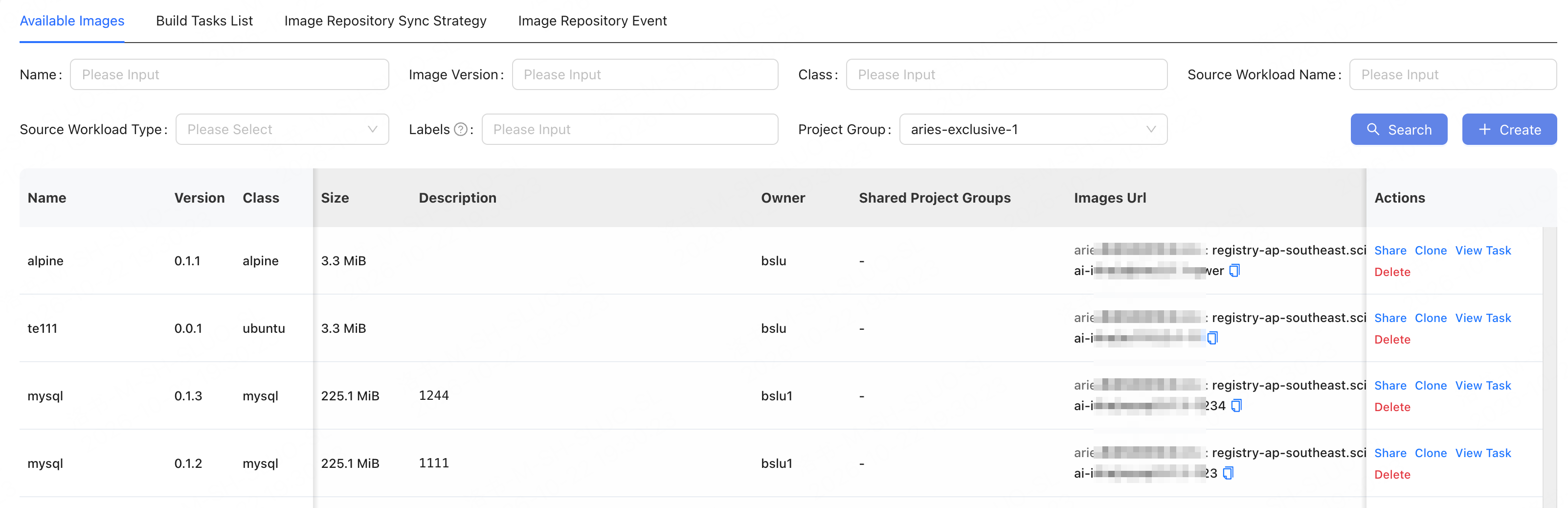Custom Image Available Images List