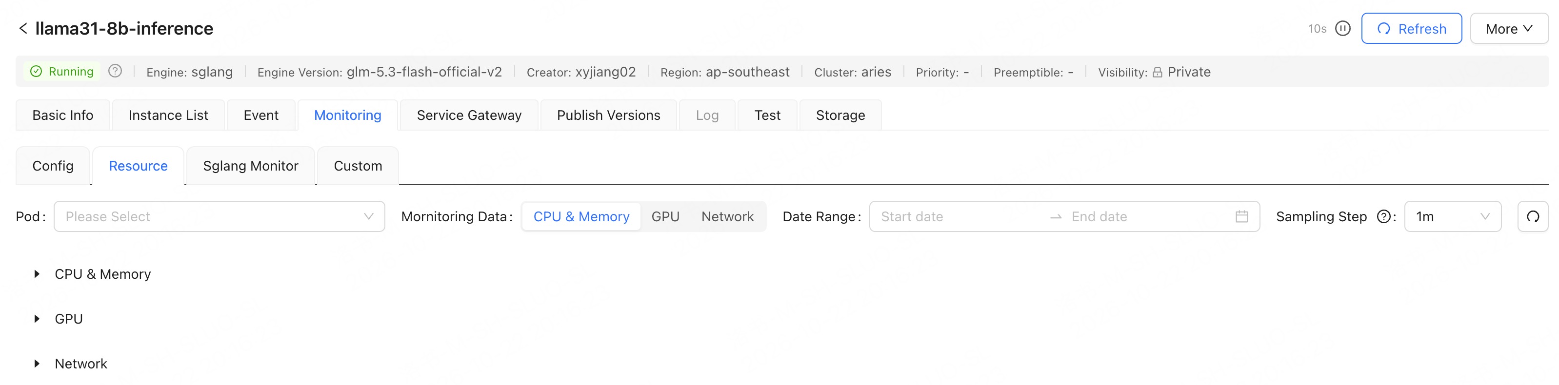 Resource monitoring for LLM inference services